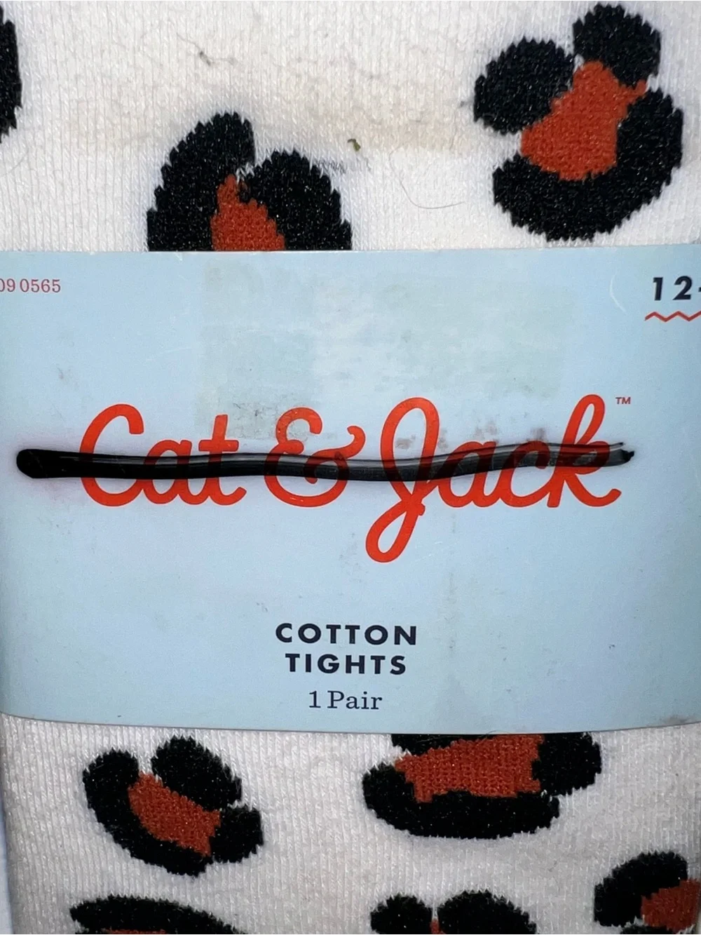 Cat & Jack White Cotton Tights with Black and Rust Leopard Print
